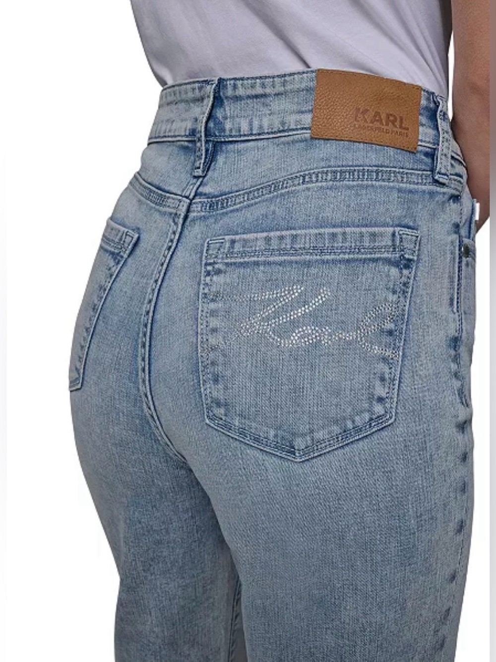 New Women Karl Lagerfeld Paris Crystal-Cuff Cropped Jeans- Ice Blue, Sz 2, $129 - Picture 3 of 12